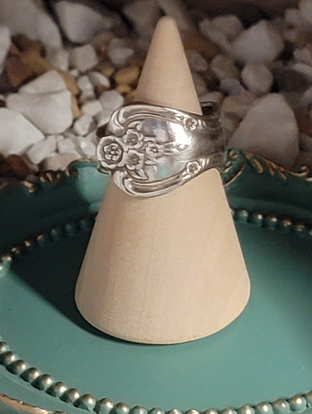 Silver Floral Spoon Ring Size 8